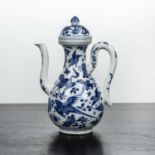 Blue and white porcelain ewer and cover Chinese, 18th/19th Century painted with phoenix and other
