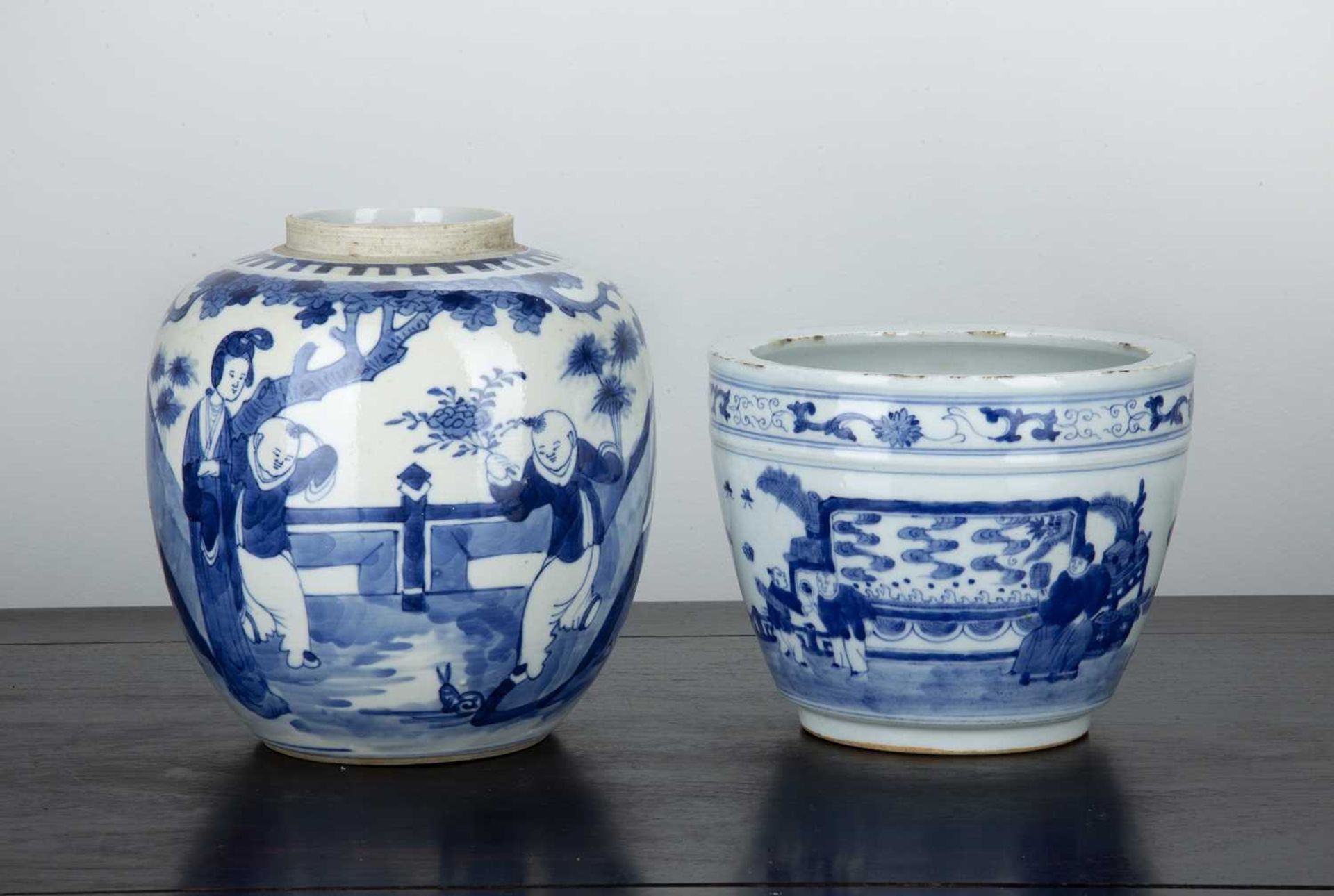 Blue and white porcelain ginger jar Chinese, 19th Century painted with Long Eliza and children