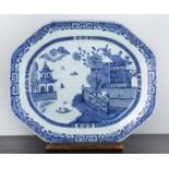 Large export blue and white porcelain meat plate Chinese, early 19th Century with a river