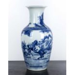 Blue and white baluster vase Chinese, 19th/20th Century painted with warriors, having a Kangxi mark,