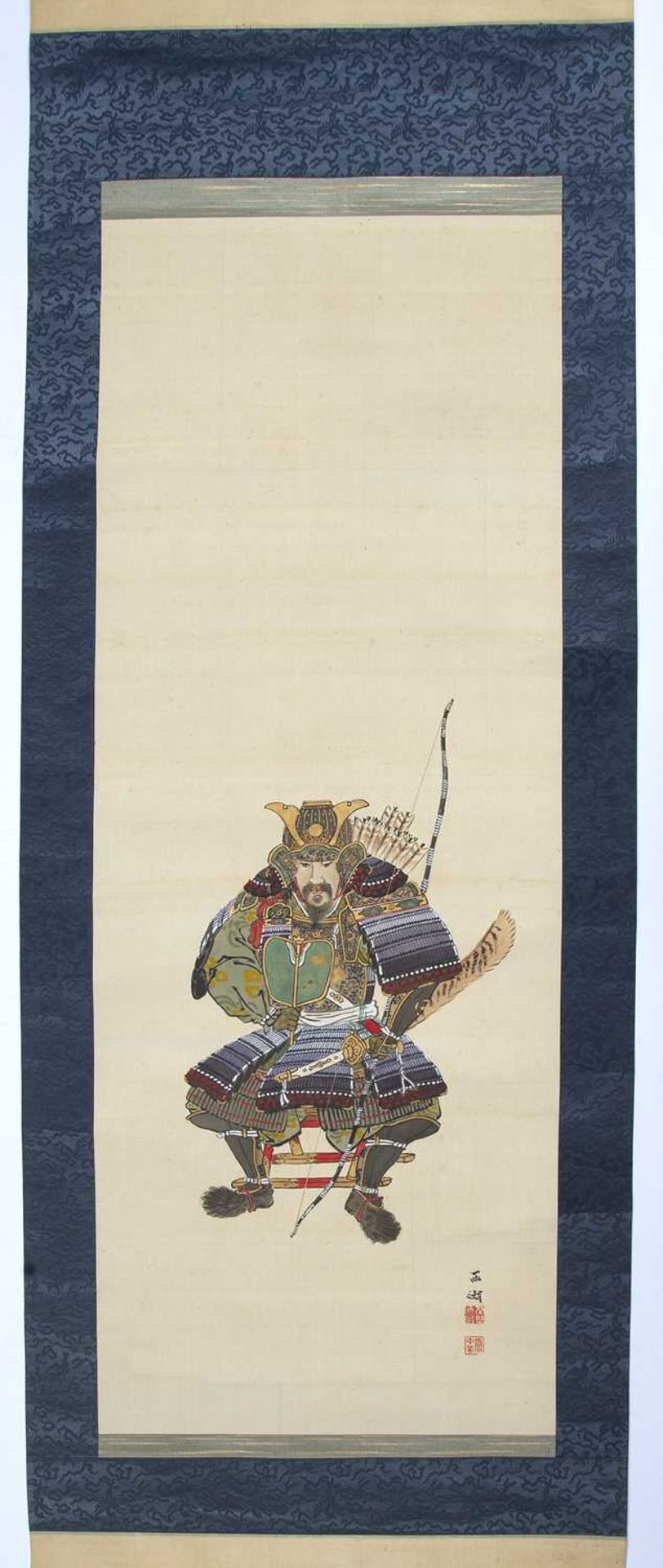 Kono Seiko (fl. 1899-1930's) Japanese scroll painting of Samurai in full armour, signed Seiko with