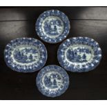 Pair of blue and white shaped dishes Chinese, 18th Century depicting a river bank set against