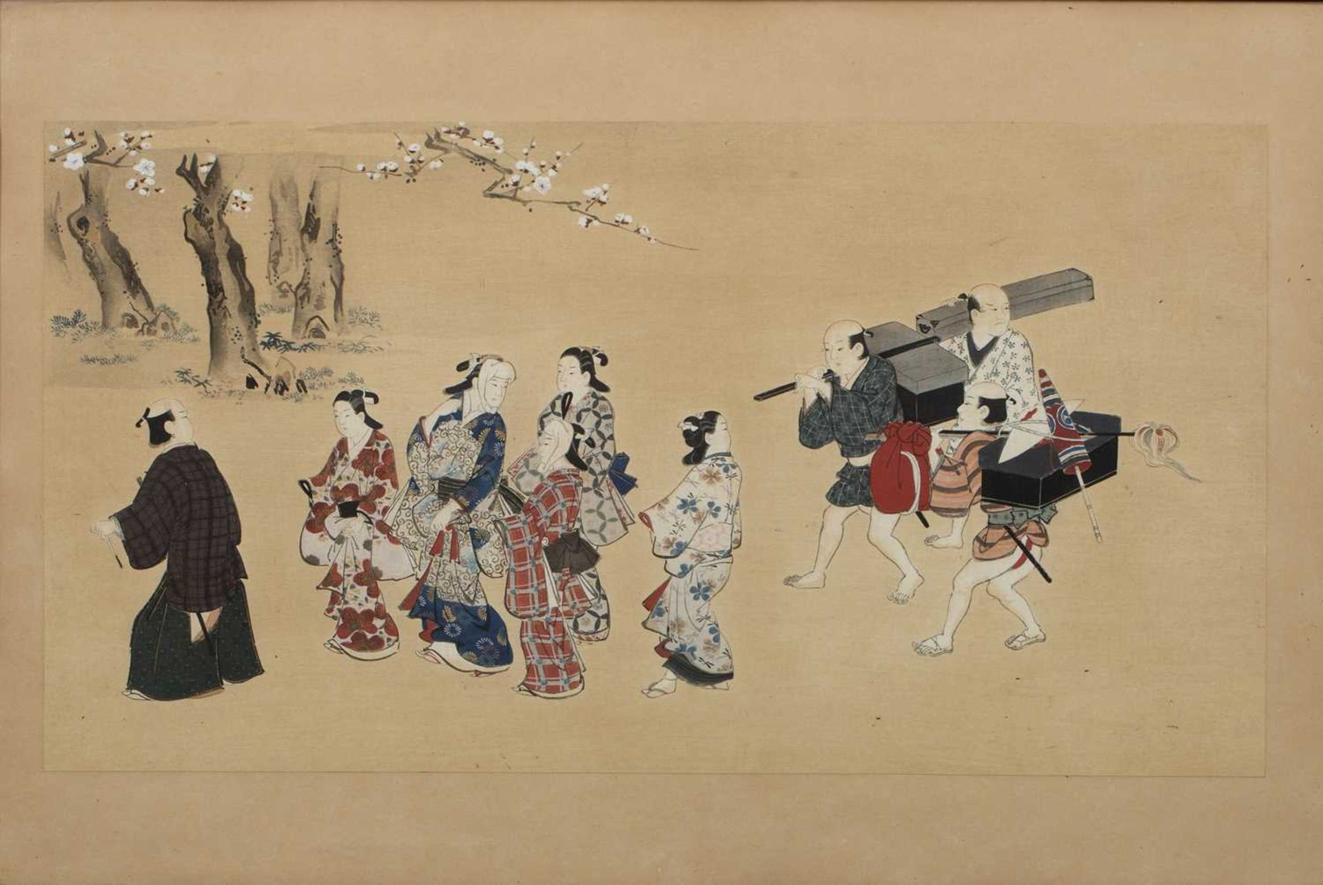 Processional study Japanese, late 19th Century woodblock print, 23.5cm x 43.5cmAt present, there