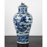 Blue and white porcelain vase and cover Chinese, 19th Century painted with dragons and flaming