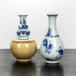 Blue and white porcelain pear shaped small vase Chinese painted with children playing, 16cm high and