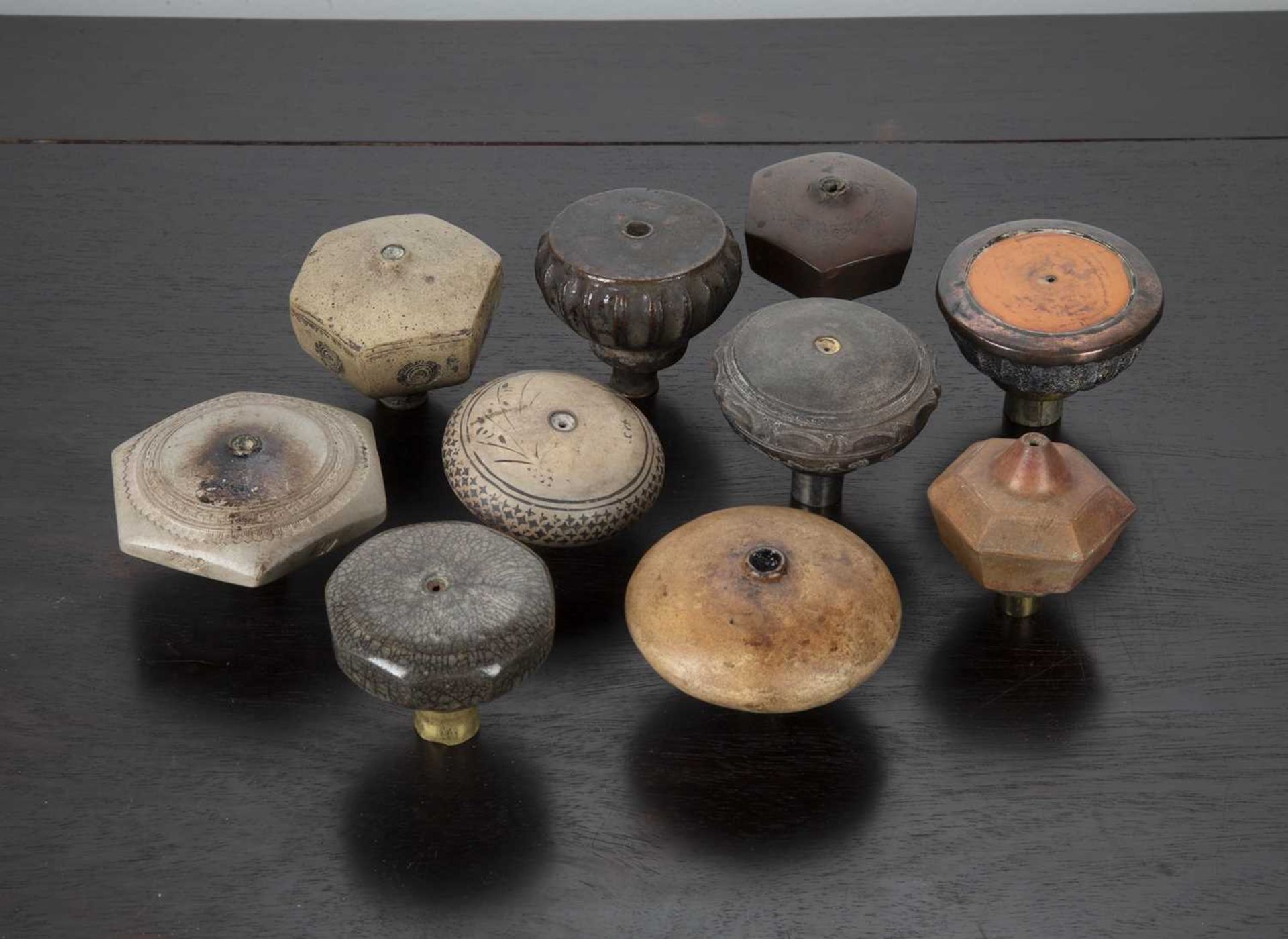Ten opium pipe bowls Chinese, circa 1900 including engraved, earthenware and other examples (10)At