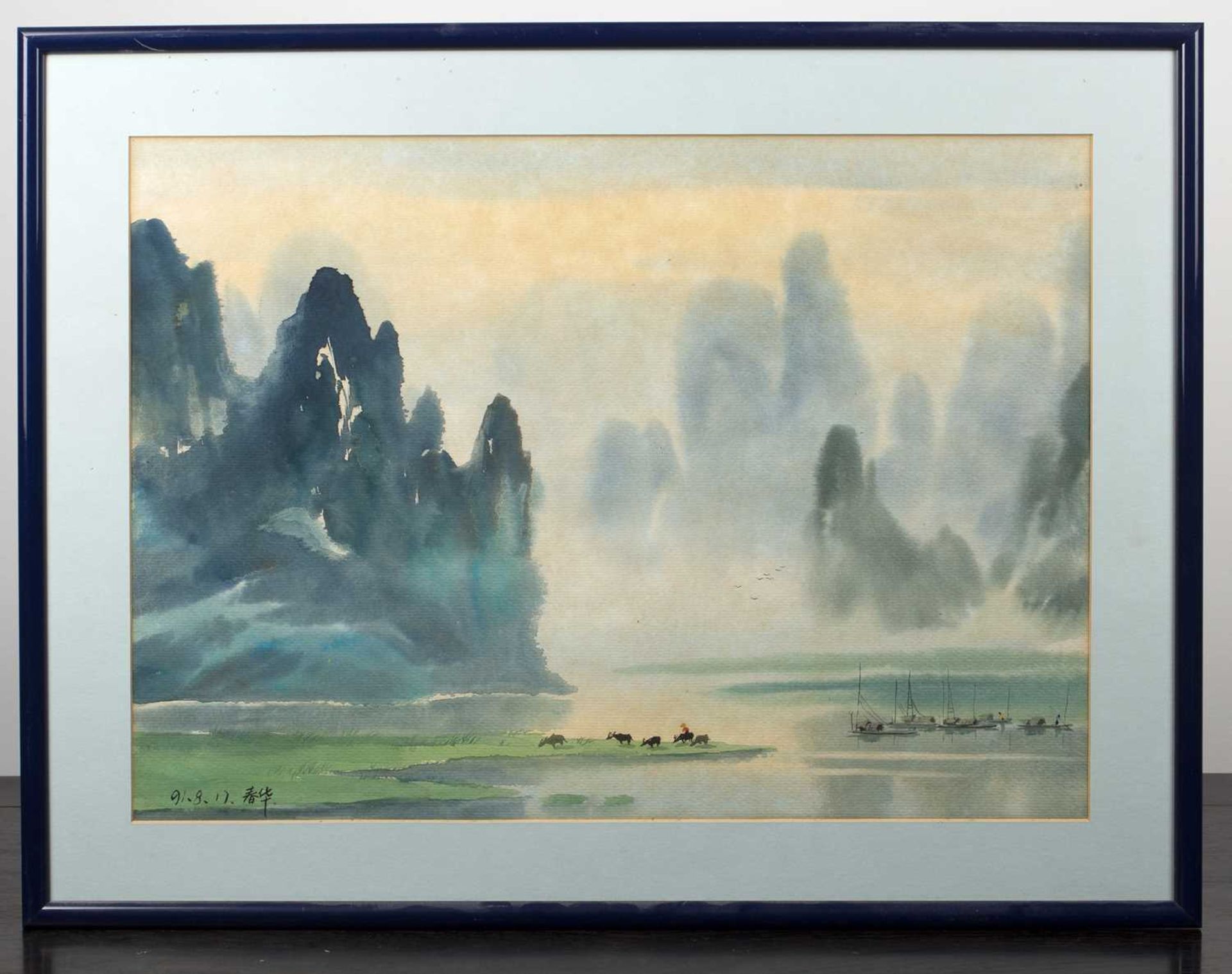 Two Contemporary Chinese studies watercolour/ink on paper of two Southern China mountainous - Image 5 of 6