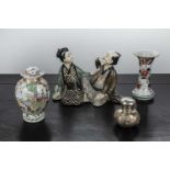 Group of pieces Chinese and Japanese including a Chinese silver small inkwell with a dragon to the