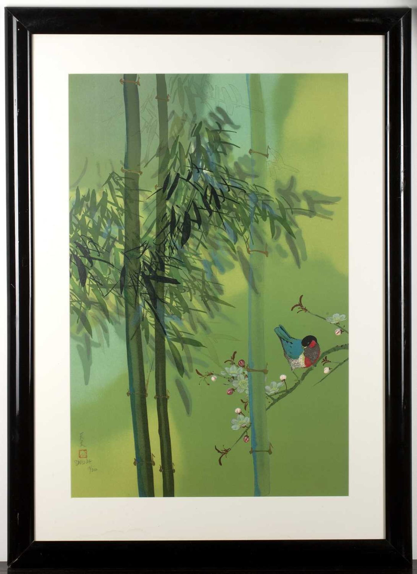 David Lee (b.1944) 'Bird amongst Chinese blossom', limited edition print, numbered 13/300, signed in - Image 2 of 3