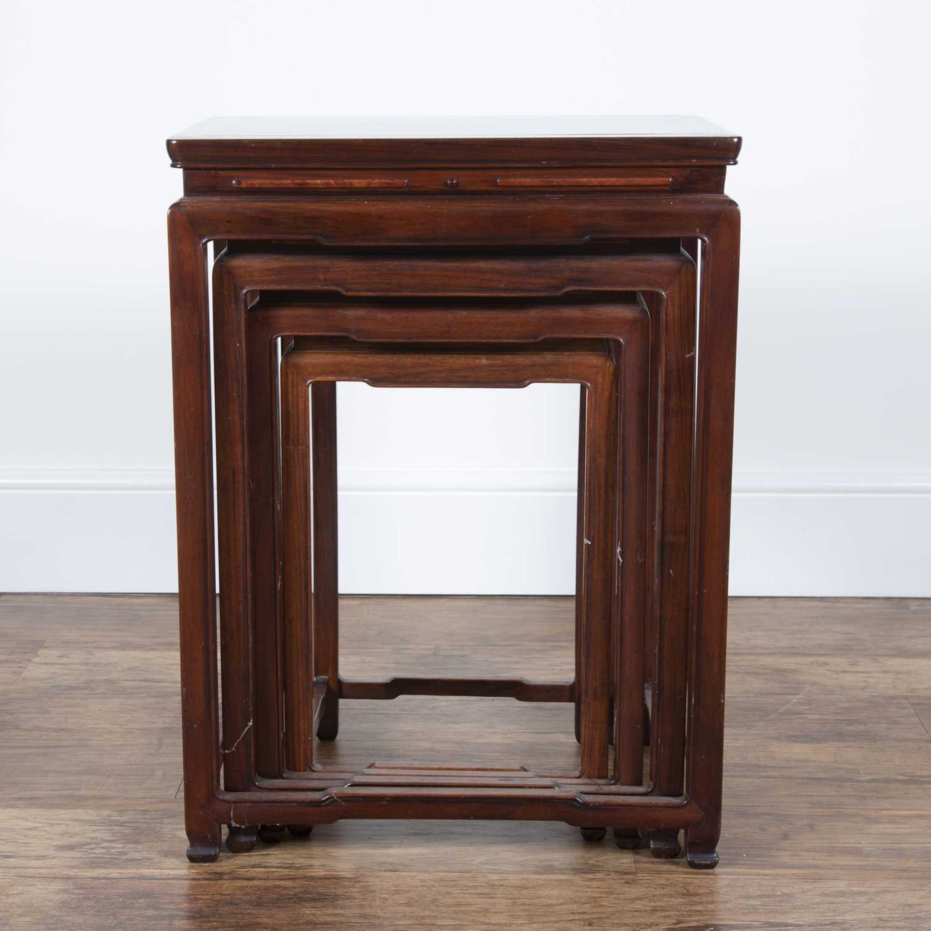 Nest of four hardwood tables Chinese, circa 1900 each with a rectangular top and on shaped - Image 2 of 6