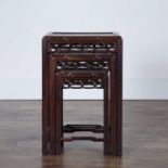 Nest of hardwood and burr wood occasional tables Chinese, circa 1900 each with an interlaced