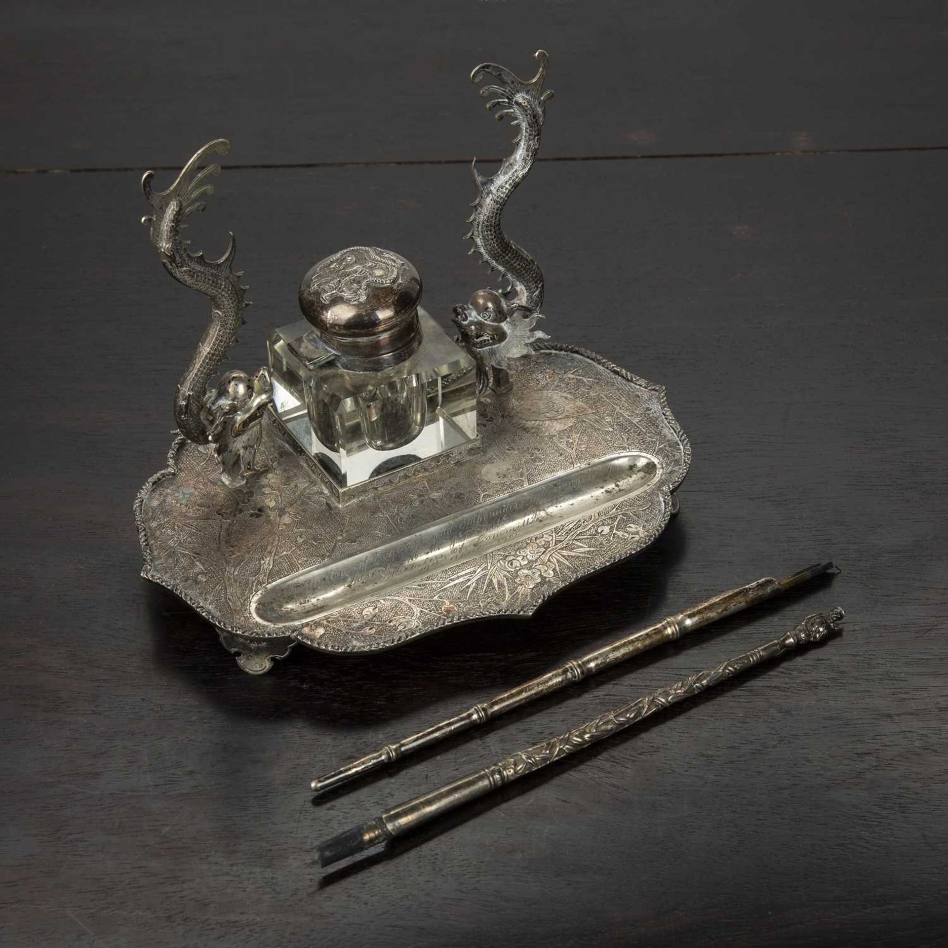 White metal/silver pen and inkstand awarded to John Finlay Miller (1869-1949) and related - Image 2 of 9