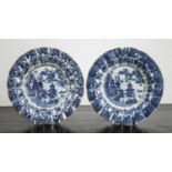 Two Nanking blue and white porcelain dishes Chinese, 18th Century decorated to the centre of the