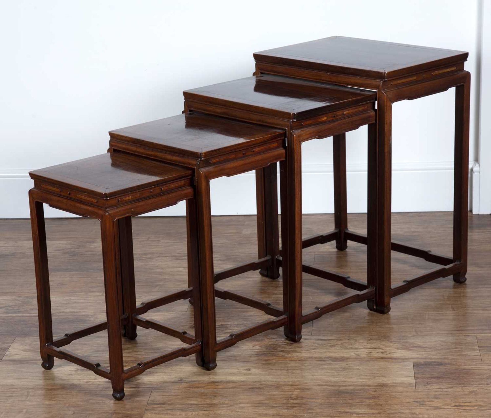 Nest of four hardwood tables Chinese, circa 1900 each with a rectangular top and on shaped - Image 4 of 6