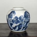 Blue and white porcelain ginger jar Chinese, 18th Century painted with phoenix and deer amongst