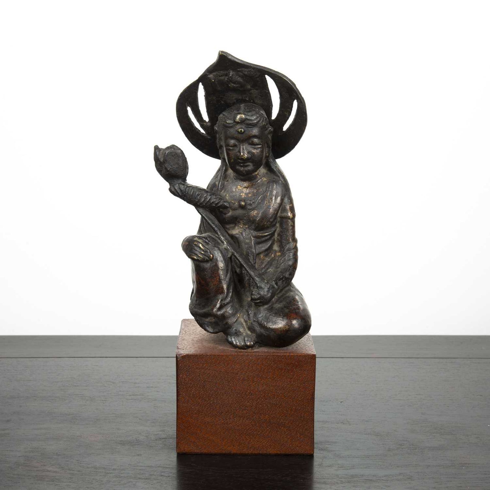 Part gilded bronze Bodhisattva South East Asian, 17th Century the kneeling figure holding a lotus - Image 3 of 3