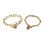 Two curb-link bracelets, each of hollow design and stamped '9C', the first with later 9ct gold