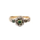 A 19th century diamond and gem set cluster dress ring, the cluster of vari-cut green gemstones and