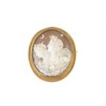 A Victorian oval shell cameo brooch, carved to depict the profiles of Eos, the Greek goddess of Dawn