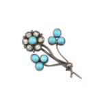 A late Victorian/Edwardian turquoise and diamond floral spray brooch, modelled as a spray of