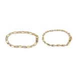 Two 9ct gold fancy-link bracelets, each of bi-colour design, lengths 20.5cm and 21cm (2)Combined