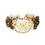 A 19th century hairwork bracelet, designed as a series of rosette-shaped hairwork panels, with