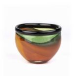 Marianne Buus (b.1967) Bowl, 1992 glass, orange with green and black rim signed and dated 12cm high,