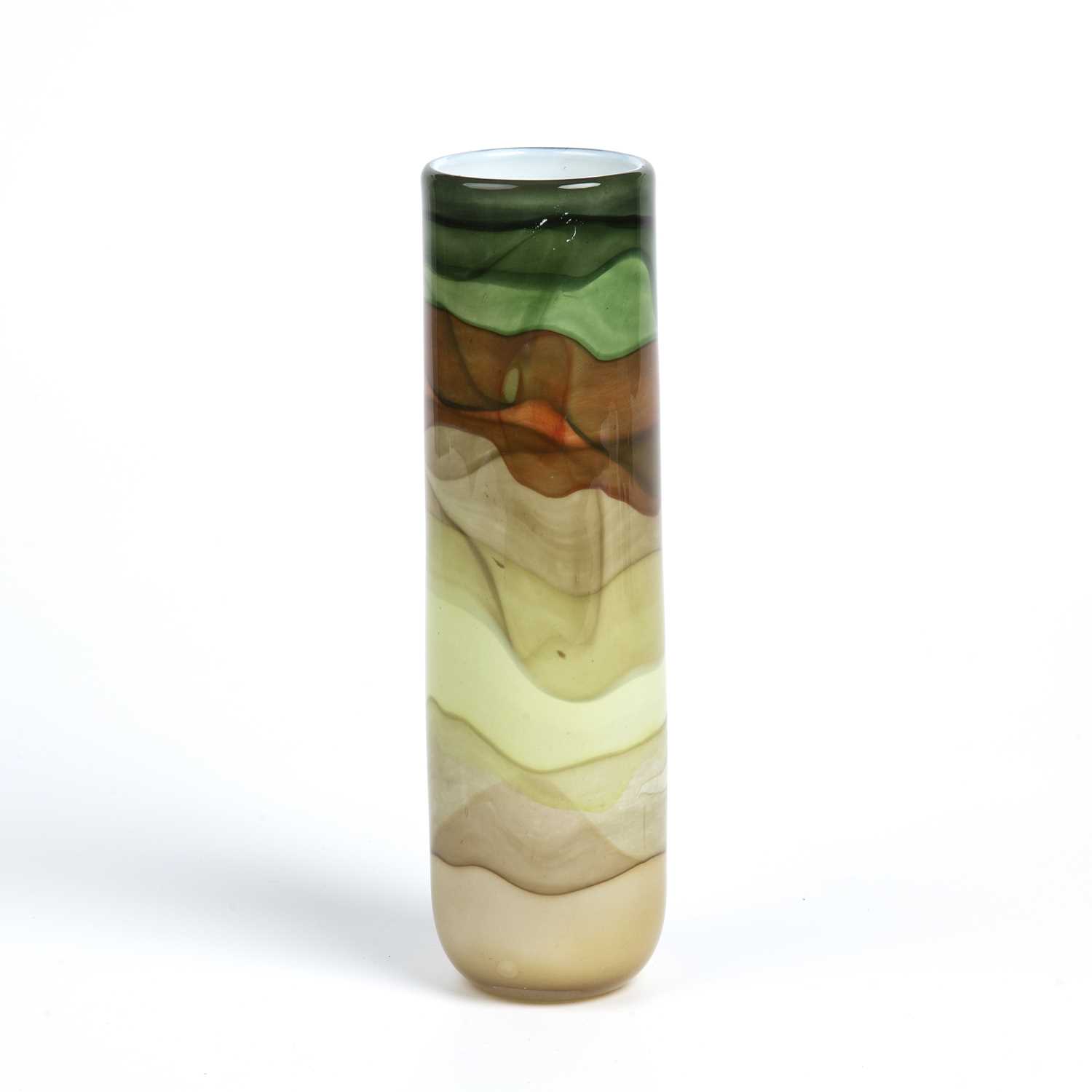 Pauline Solven (b.1943) Tall trail vase studio glass with green and brown ground signed to the