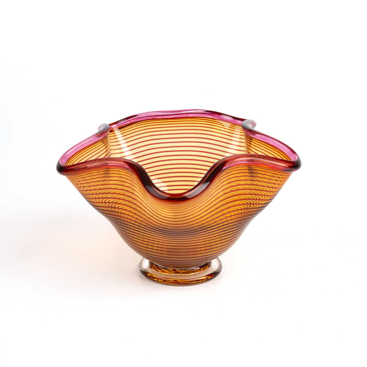 Bob Crooks (b.1965) Contour footed bowl amber and pink coloured glass signed 12cm high, 20cm - Image 3 of 4