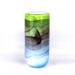 Pauline Solven (b.1943) Trail vase studio glass with green and blue ground signed to the base '