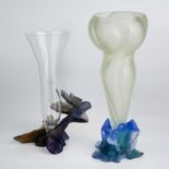 Daum, France Two pate de verre flower vases each signed tallest 26cm high.