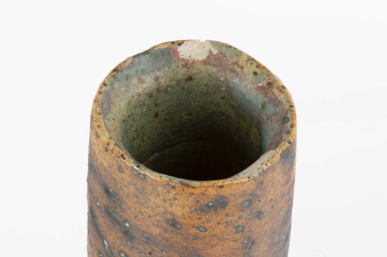 Alan Wallwork (1931-2019) Cylindrical vessel and a smaller vase stoneware incised initials 28cm - Image 2 of 4