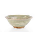 Phil Rogers (1951-2020) Bowl brushed green-ash glaze impressed potter's seal 10cm high, 25.3cm
