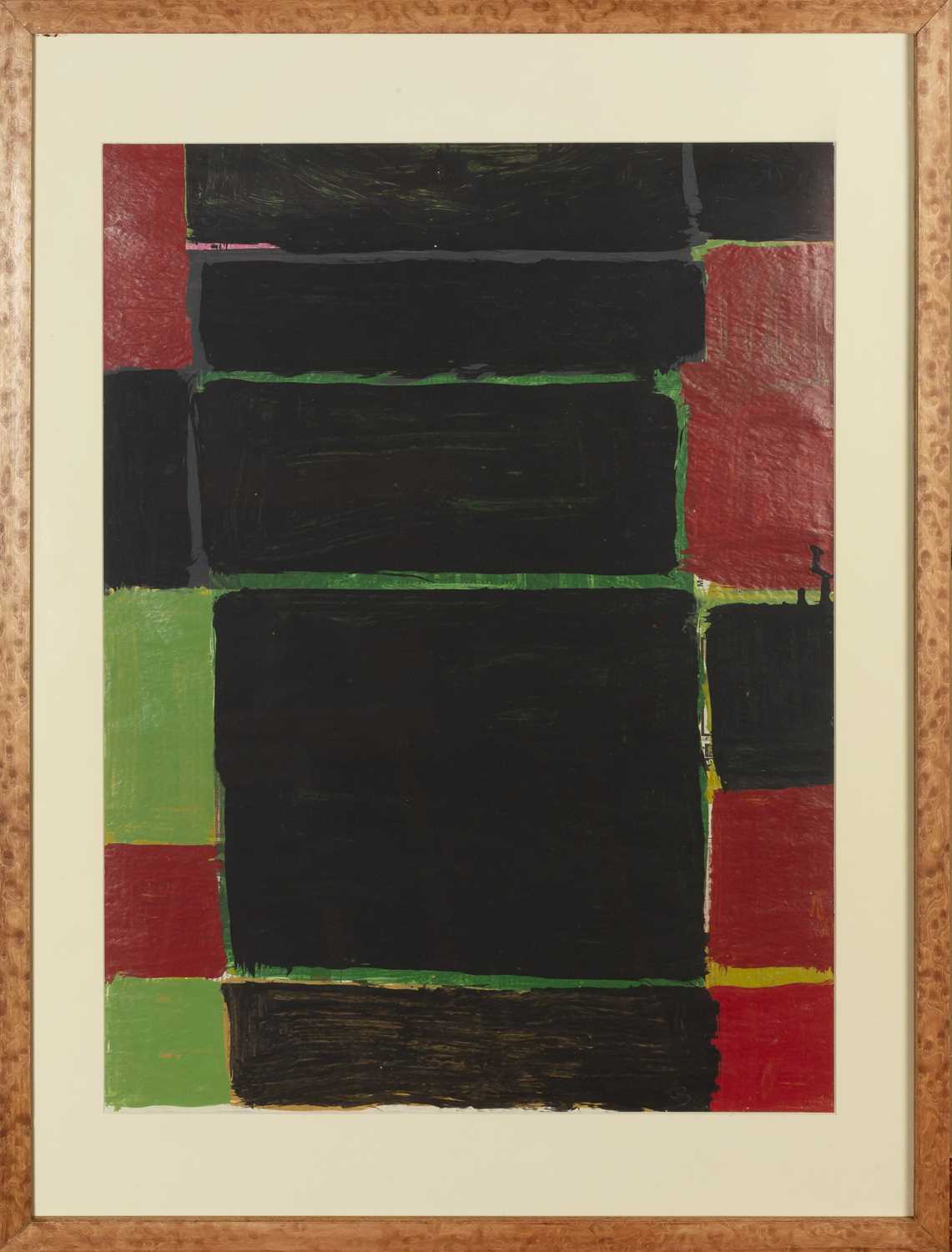 Frank Beanland (1936-2019) Green and Red signed with initials (lower) acrylic on newspaper 60 x - Image 2 of 3