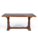 Robert Thompson of Kilburn (1876-1955) Mouseman refectory table, circa 1940 oak, the rectangular