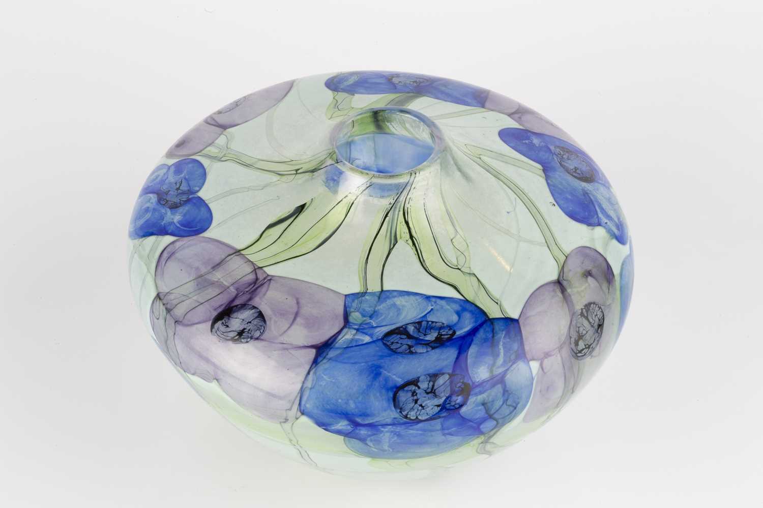 Peter Layton (b.1937) Vase, 1990 glass, decorated with blue and purple flowers signed and dated 13. - Image 2 of 4