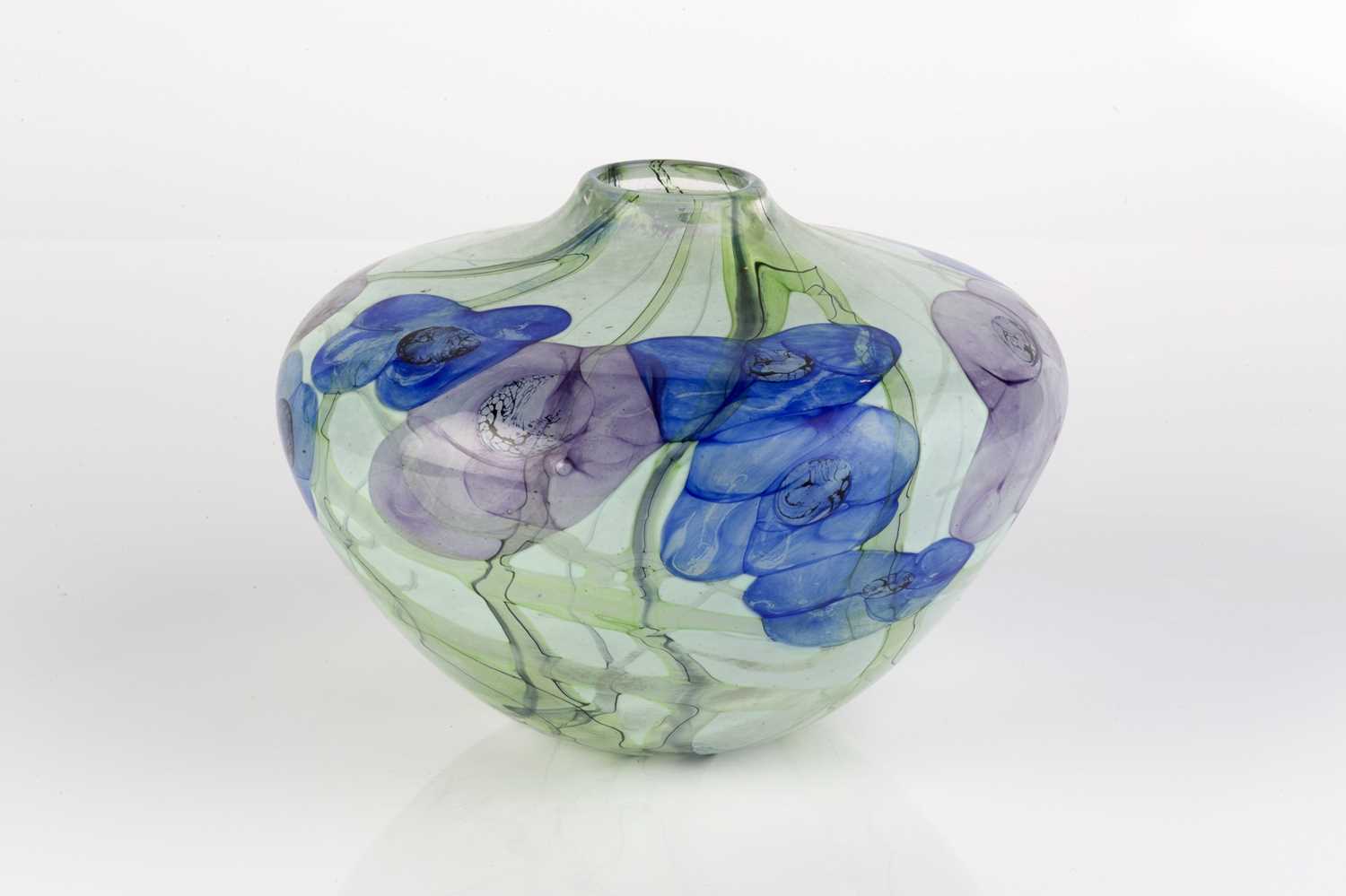Peter Layton (b.1937) Vase, 1990 glass, decorated with blue and purple flowers signed and dated 13. - Image 3 of 4