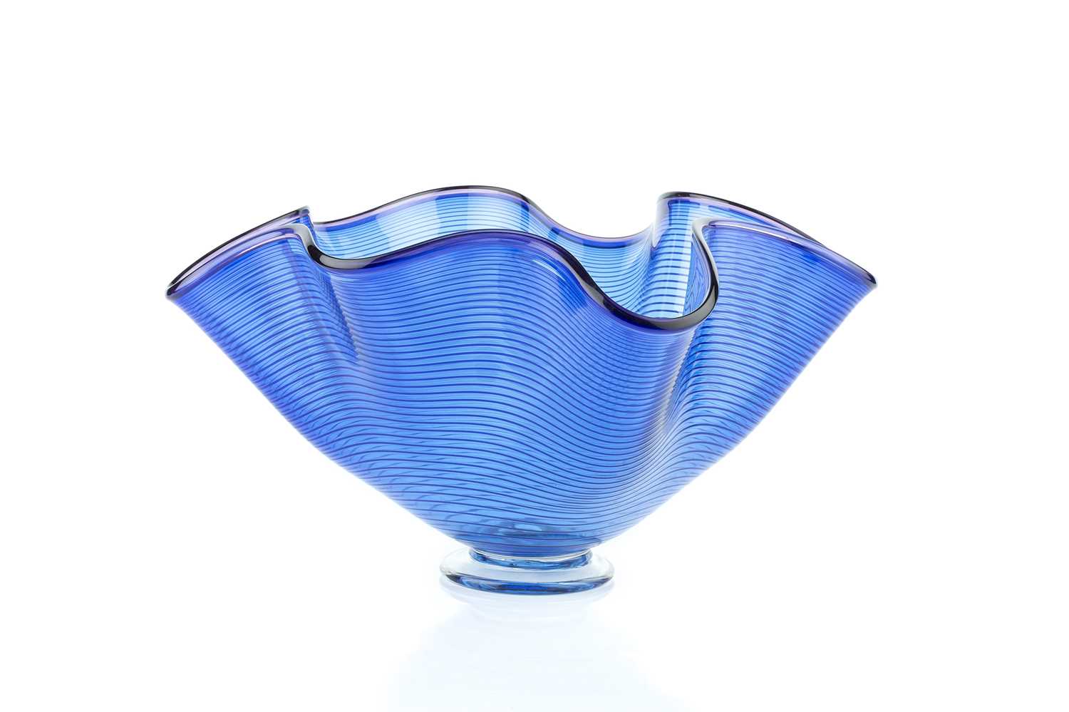 Bob Crooks (b.1965) Longitudinal bowl glass with scalloped rim signed 19.5cm high, 26cm wide.