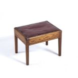 Arthur Simpson (1857-1922) of Kendal Stool oak with carved detail and red leather top 31cm high,