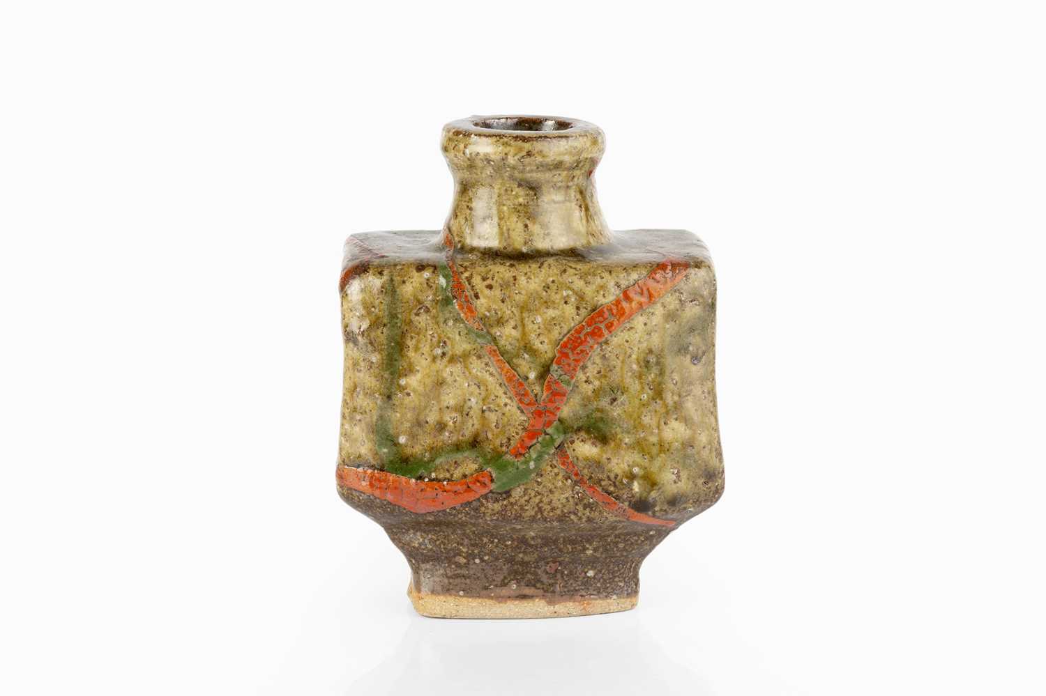 Kanjiro Kawai (1890-1966) Bottle vase ash glaze with red and green highlights with original signed