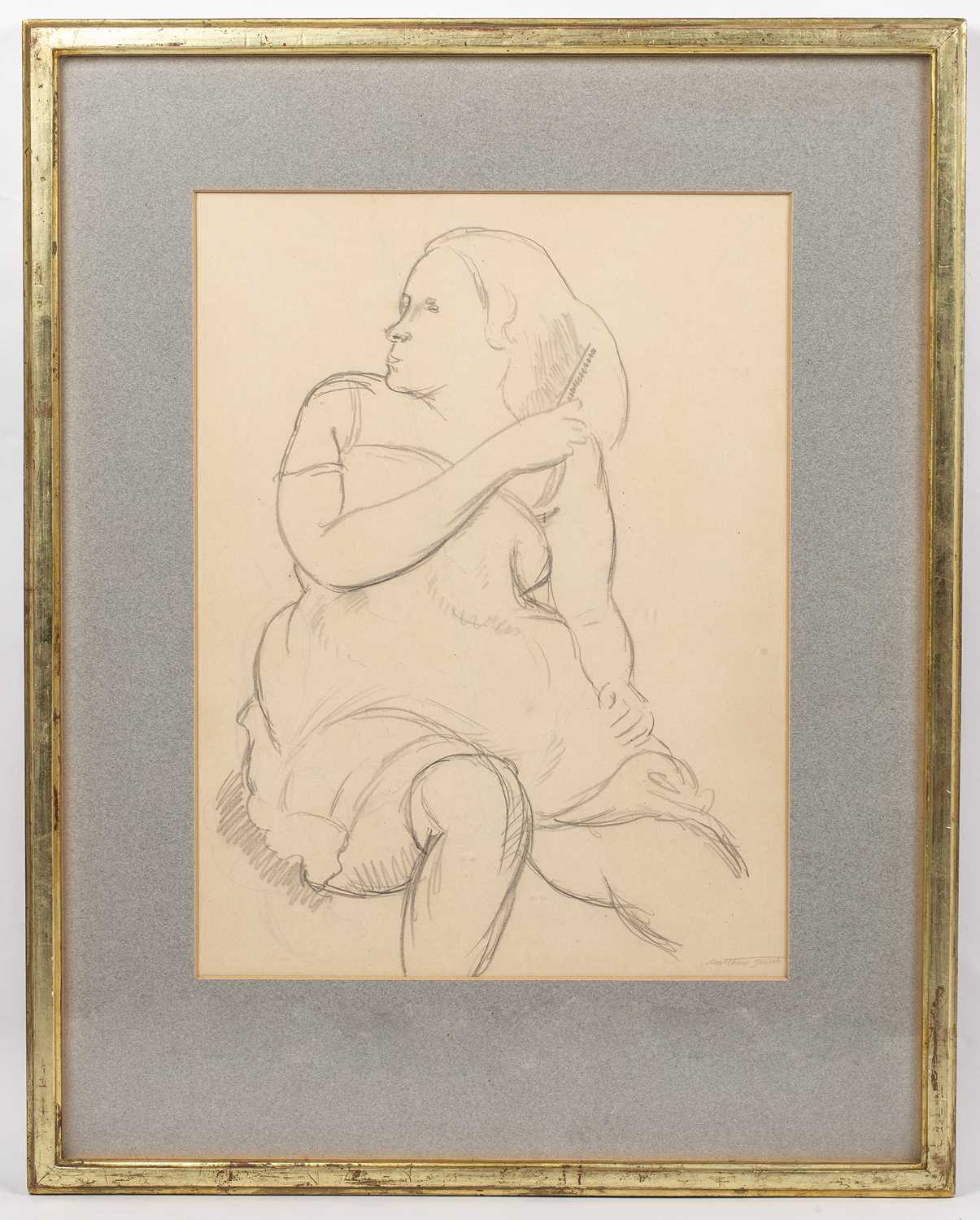 Matthew Smith (1879-1959) Lady combing her hair, circa 1930 signed (lower right) pencil 48 x 36cm. - Image 2 of 3