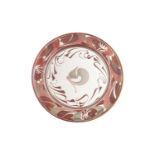 Alan Caiger-Smith (1930-2020) Charger painted with ruby and silver lustre signed 35.5cm diameter.