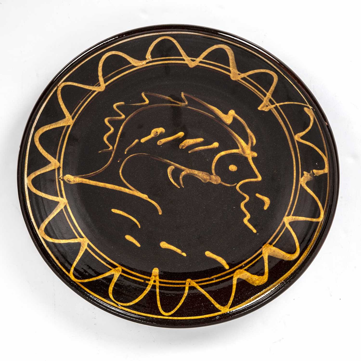 Clive Bowen (b.1943) Large Platter, 2017 earthenware, slip decorated depicting a fish 37.5cm