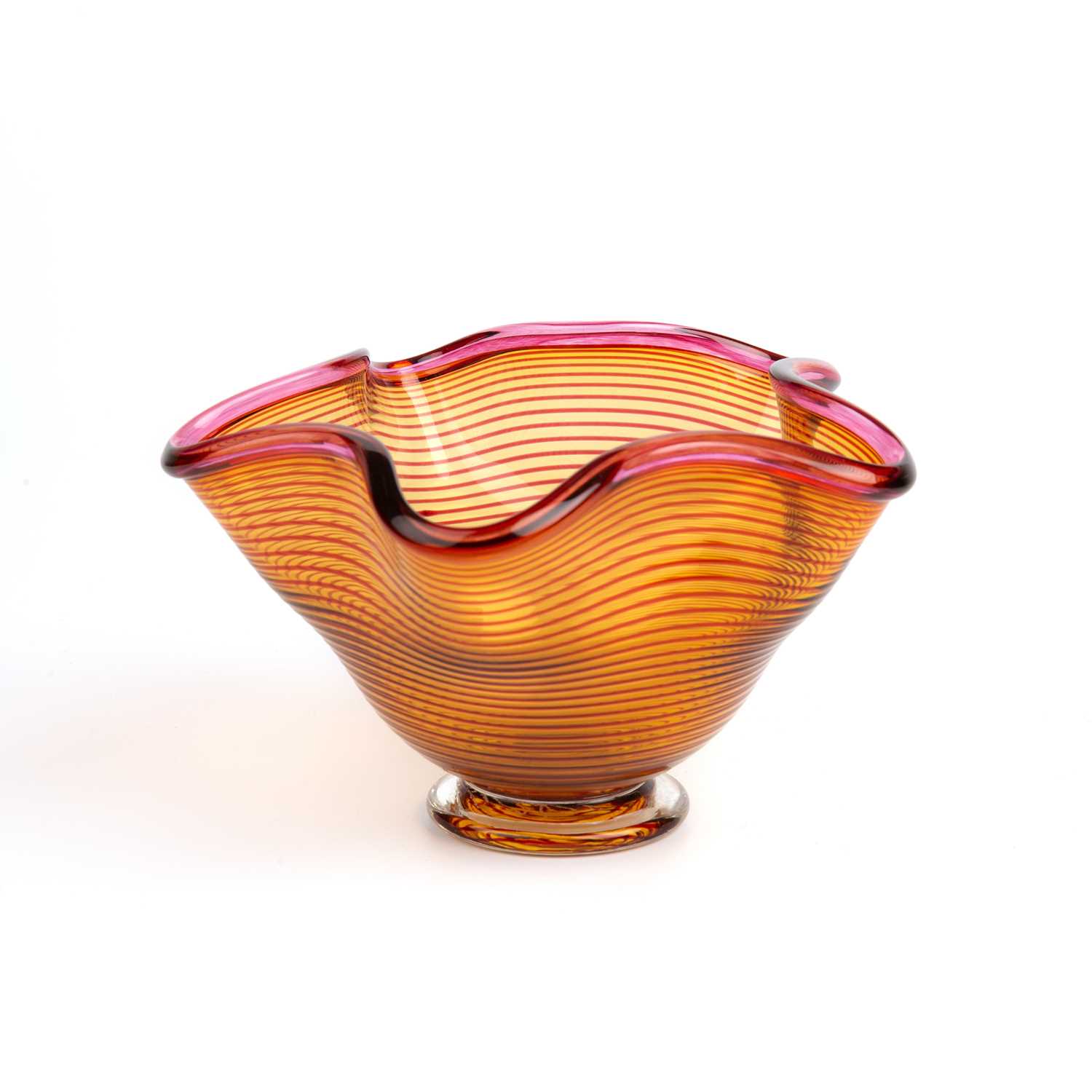 Bob Crooks (b.1965) Contour footed bowl amber and pink coloured glass signed 12cm high, 20cm