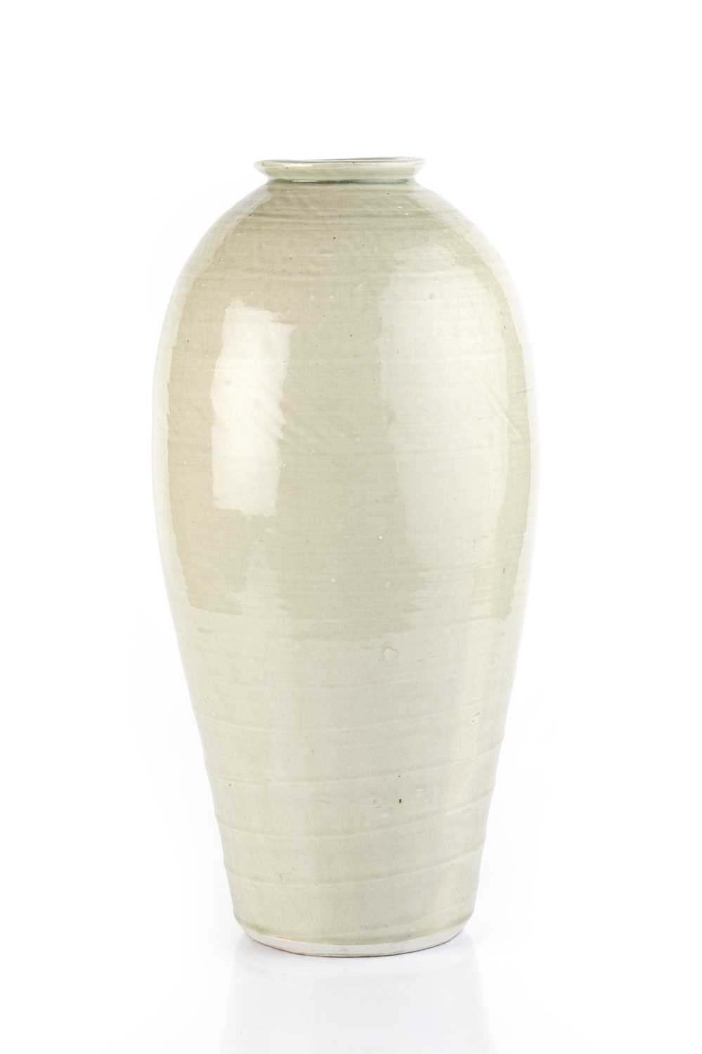 William Marshall (1923-2007) Tall vase ovoid form with light celadon glaze impressed potter's seal
