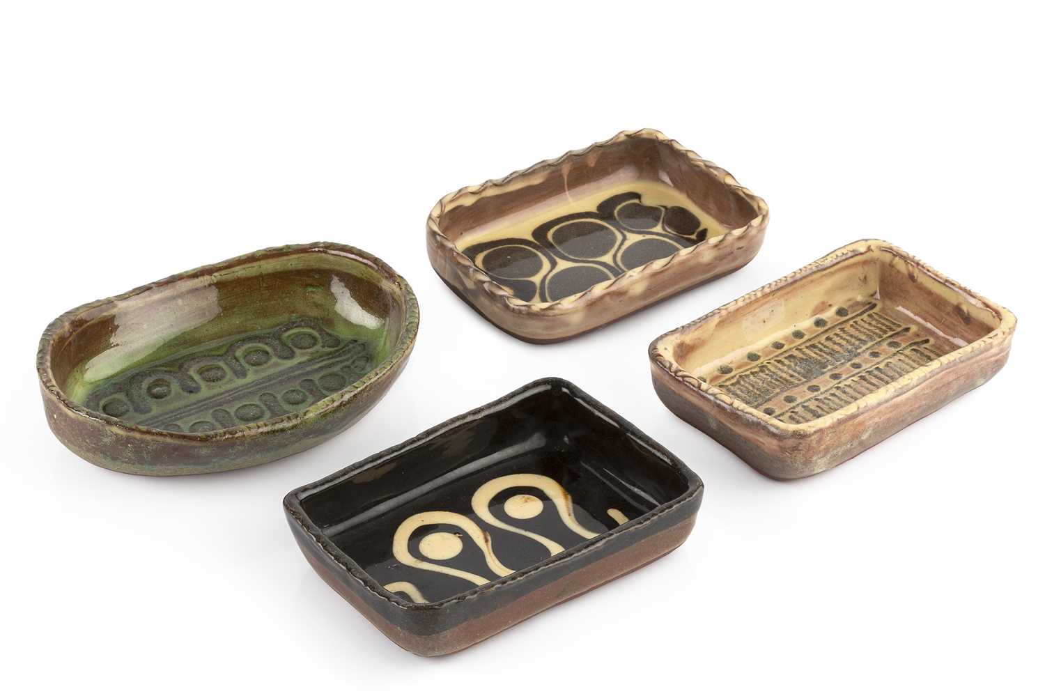 Winchcombe Pottery Four early butter dishes attributed by Ray Finch or Michael Cardew each with an