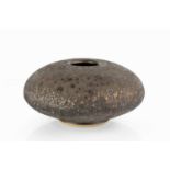 Annegret Ostberg (Contemporary) Flattened vessel textured bronze glaze impressed potter's seal 11.