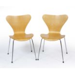 Arne Jacobsen (1902-1971) for Fritz Hansen Two Ant chairs, originally designed in 1952 wood and