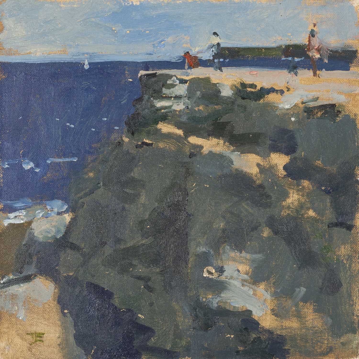 Thomas Coates (b.1941) Clifftop View signed with monogram (lower left) oil on board 26 x 30cm,