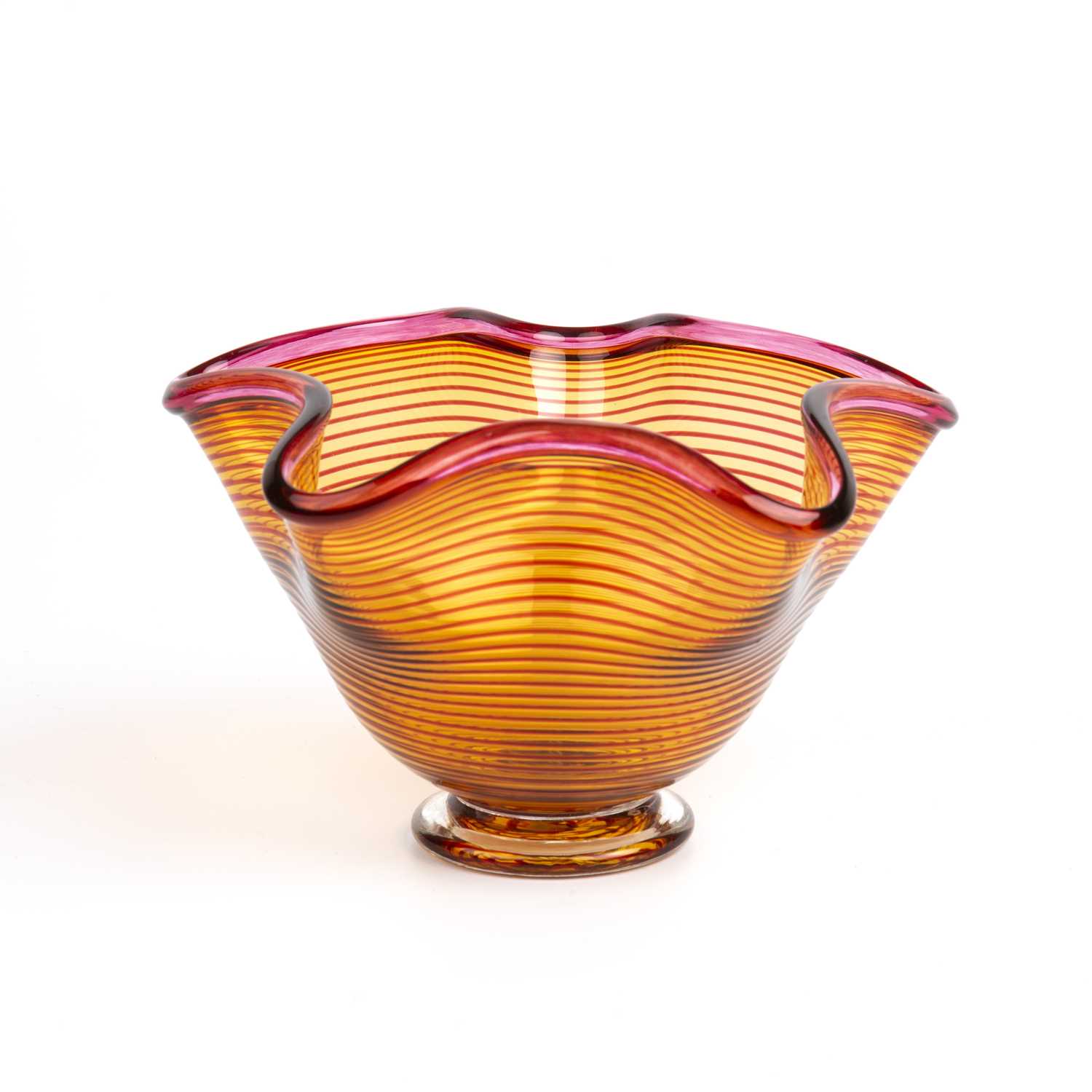 Bob Crooks (b.1965) Contour footed bowl amber and pink coloured glass signed 12cm high, 20cm - Image 2 of 4